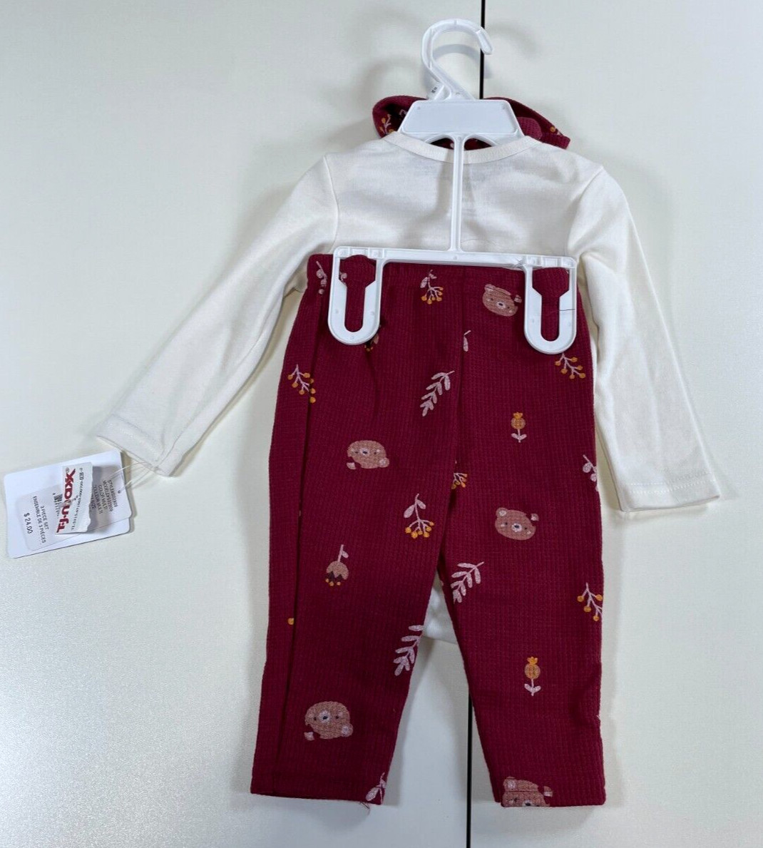 NWT Sterling Baby 3 Piece Set Long Sleeve Body Suit Pants Headband Bear 9 Months