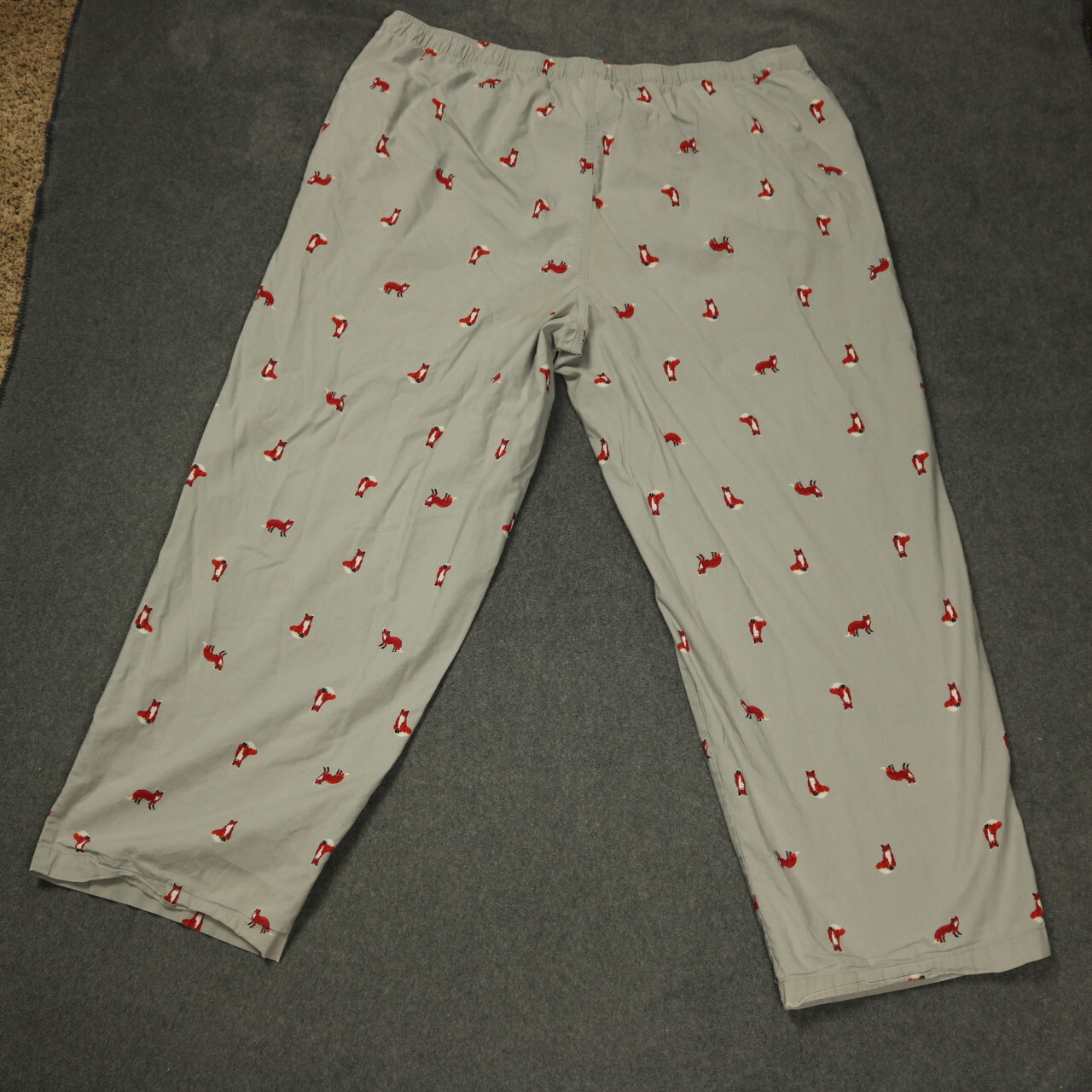 Lands End Foxes Pajama Pant Sleep Bottom Elastic Waist Button Fly Gray 2XL 44-46