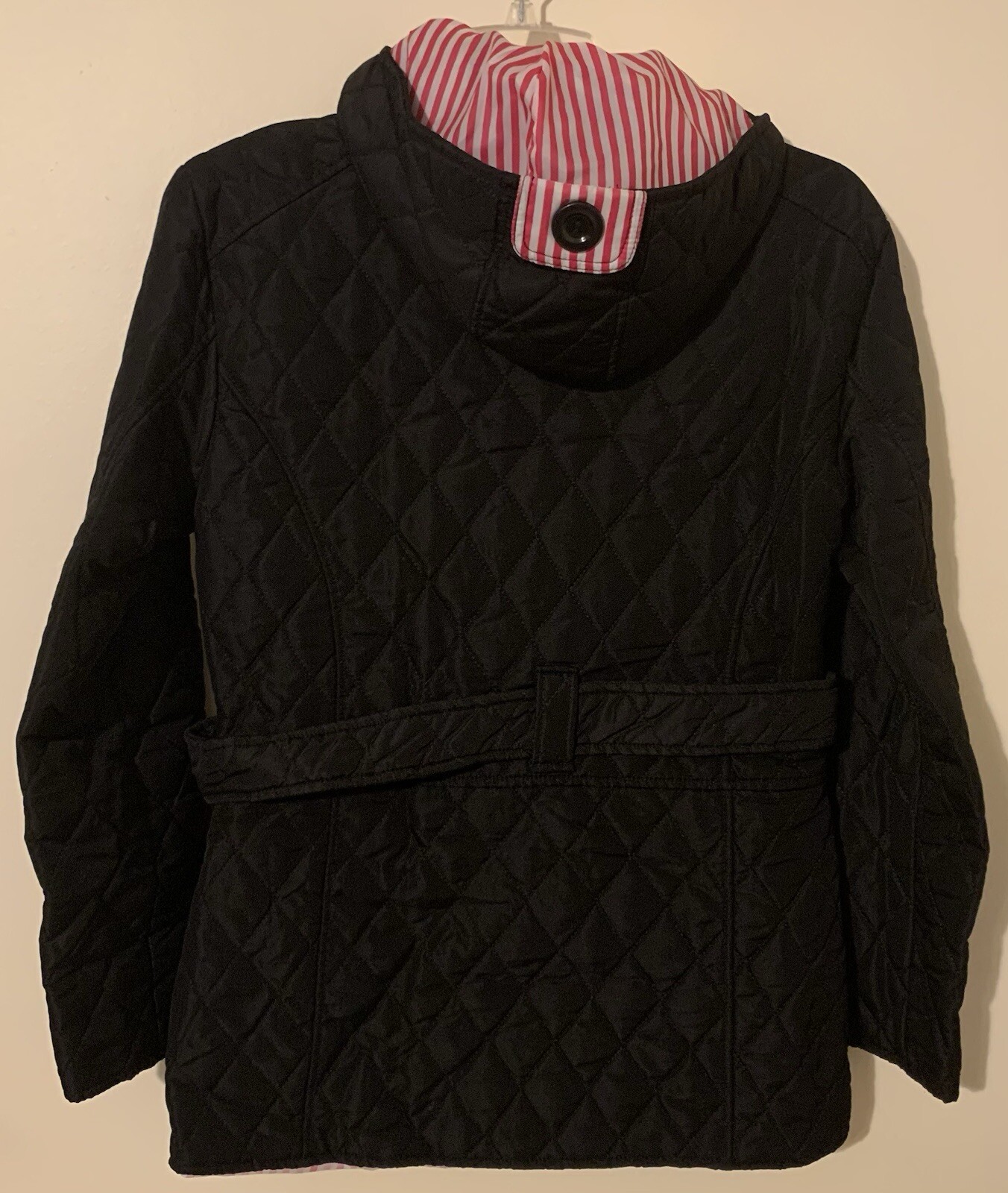 Quilted Button Up Belted Hooded Urban Diva Jacket Women’s Sz L Black