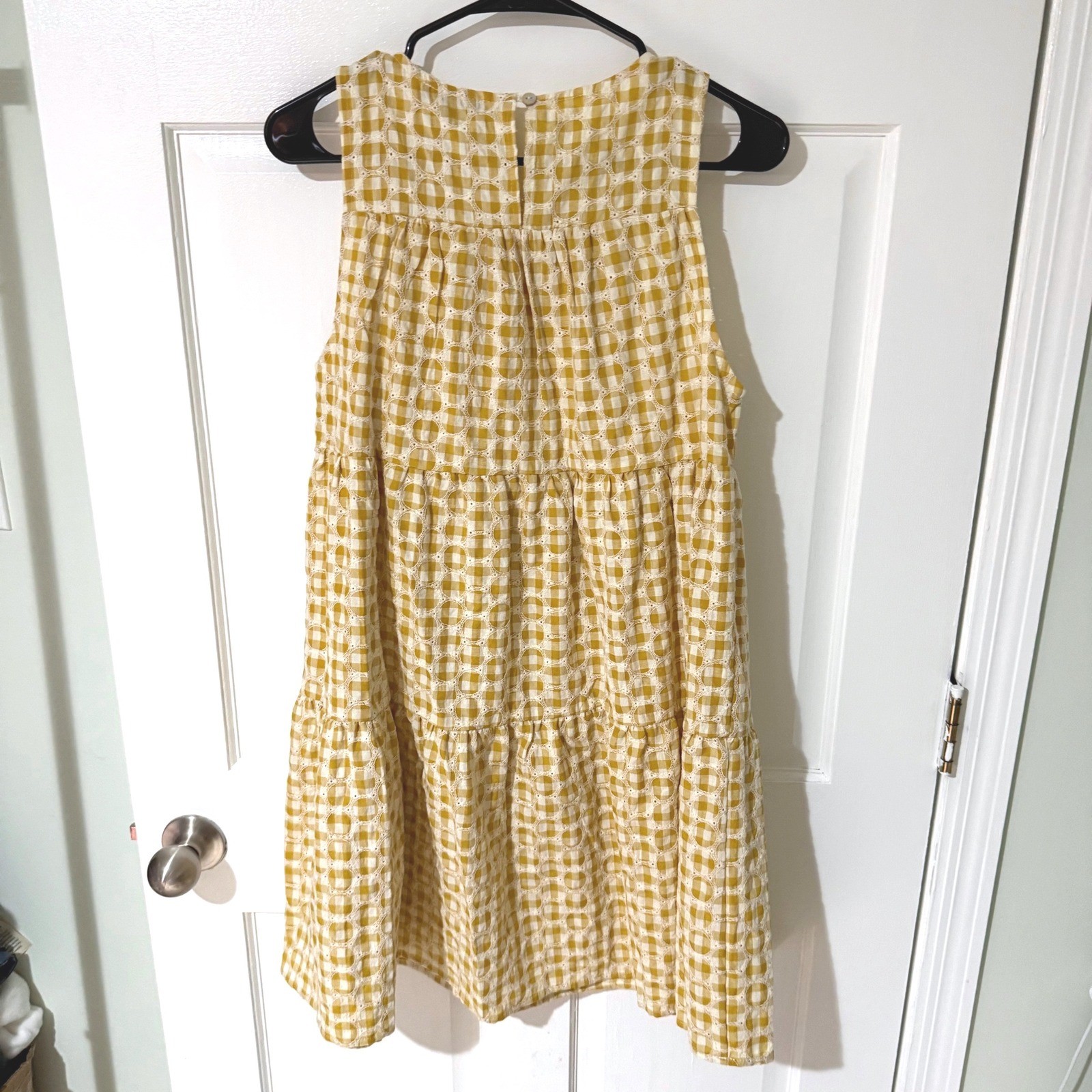 Boho Chic Lovely Lemon Yellow Gingham Eyelet Tiered Mini Dress XS NWT XS
