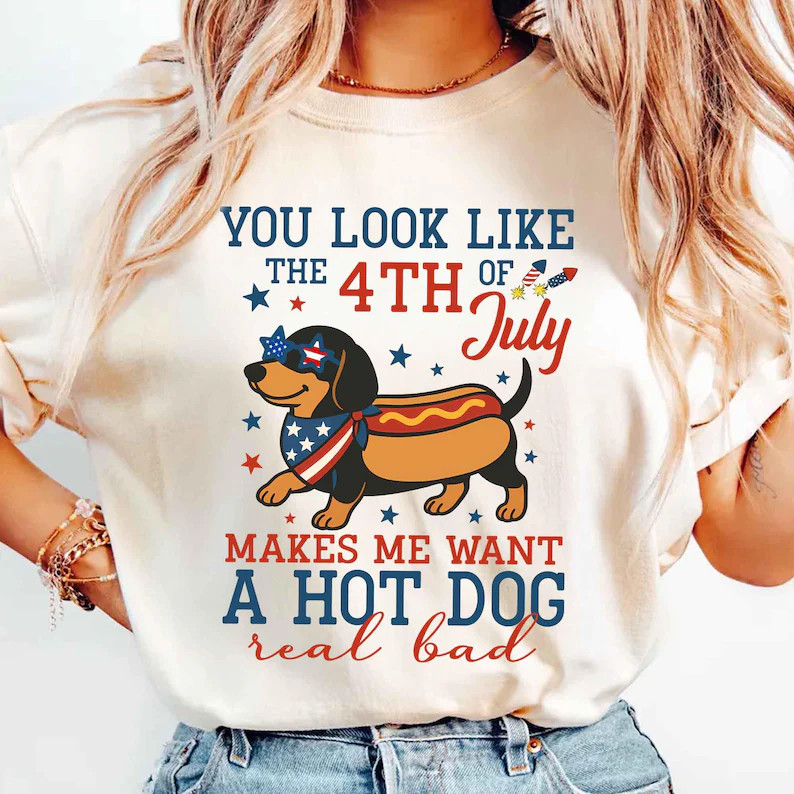 4th of July Hot Dog Comfort Tee Patriotic Summer Holiday