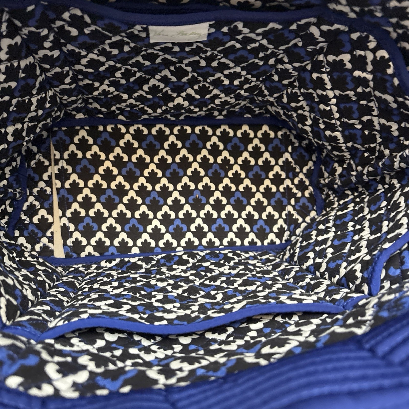 Vera Bradley Original Tote, Navy Blue Diamond Quilted, 15”X16”, NWOT