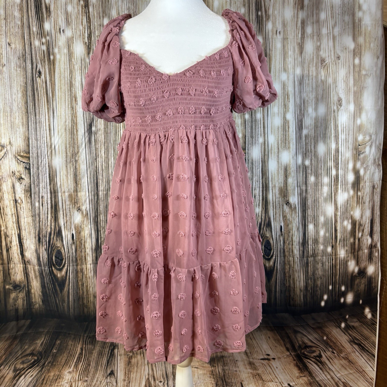 Crystal Doll Women’s Fit & Flare Dress Size M Dusty Rose Mid Thigh Length Ruffle