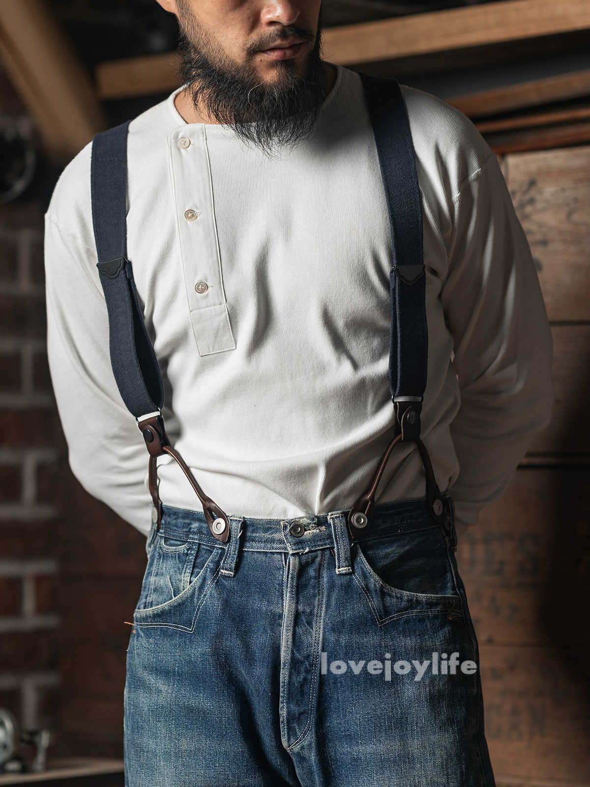 Bronson USAF X-Back Genuine Leather Suspenders Adjustable Elastic Straps Braces