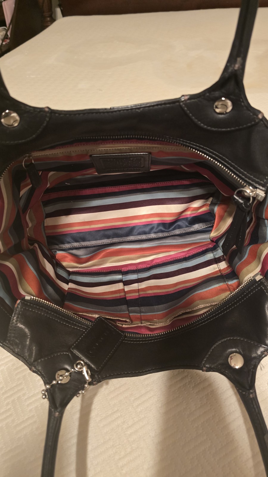 2009 Coach Bleeker Leather Tote Legacy Lining, Inner Pockets, Silver Hardware