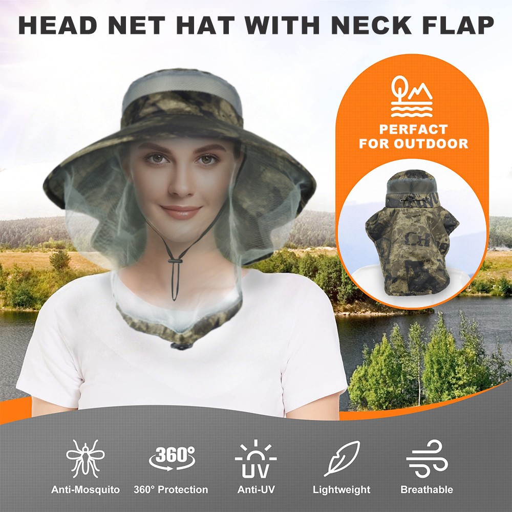 Mosquito Head Net Hat with Neck Flap Wide Brim Outdoor Hiking Gardening Fishing