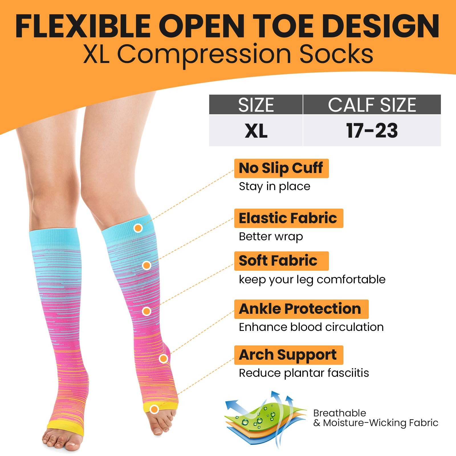 Croknit 8 Pairs Wide Calf Compression Socks X-Large 20-30 Mmhg for Women Men