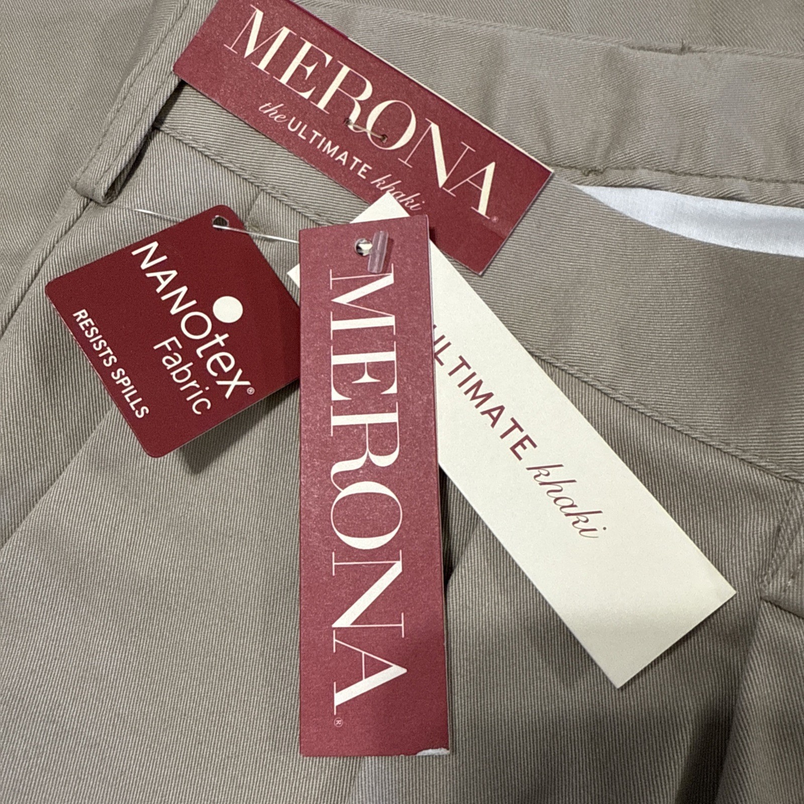 Merona Men’s Pleated Khaki Pants 46×30 Beige NanoTex Fabric 100% Cotton NWT