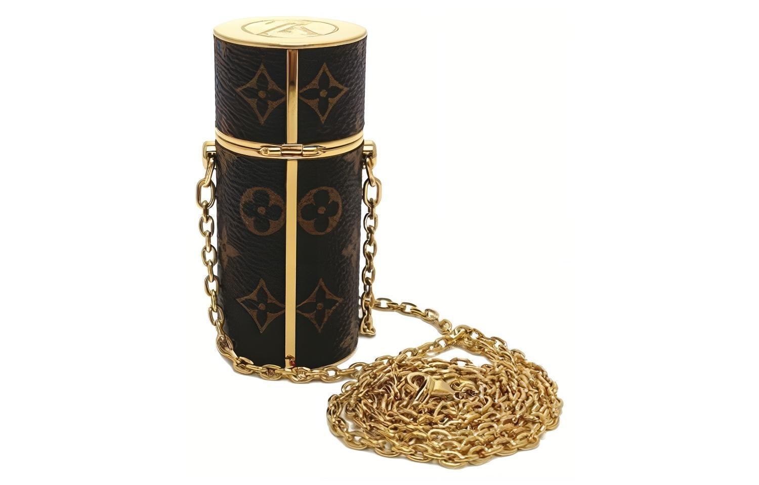 LOUIS VUITTON Lipstick Case Monogram Brown 1.3×1.3×3.3 in