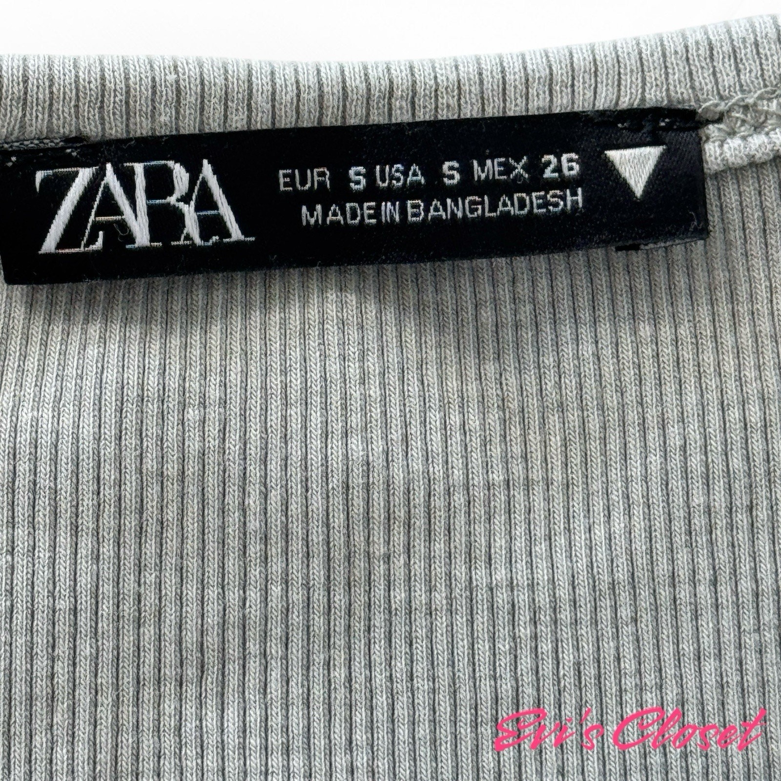 Zara’s Cropped Top, Washed Effect Ribbed Fabric Sz S Gray,