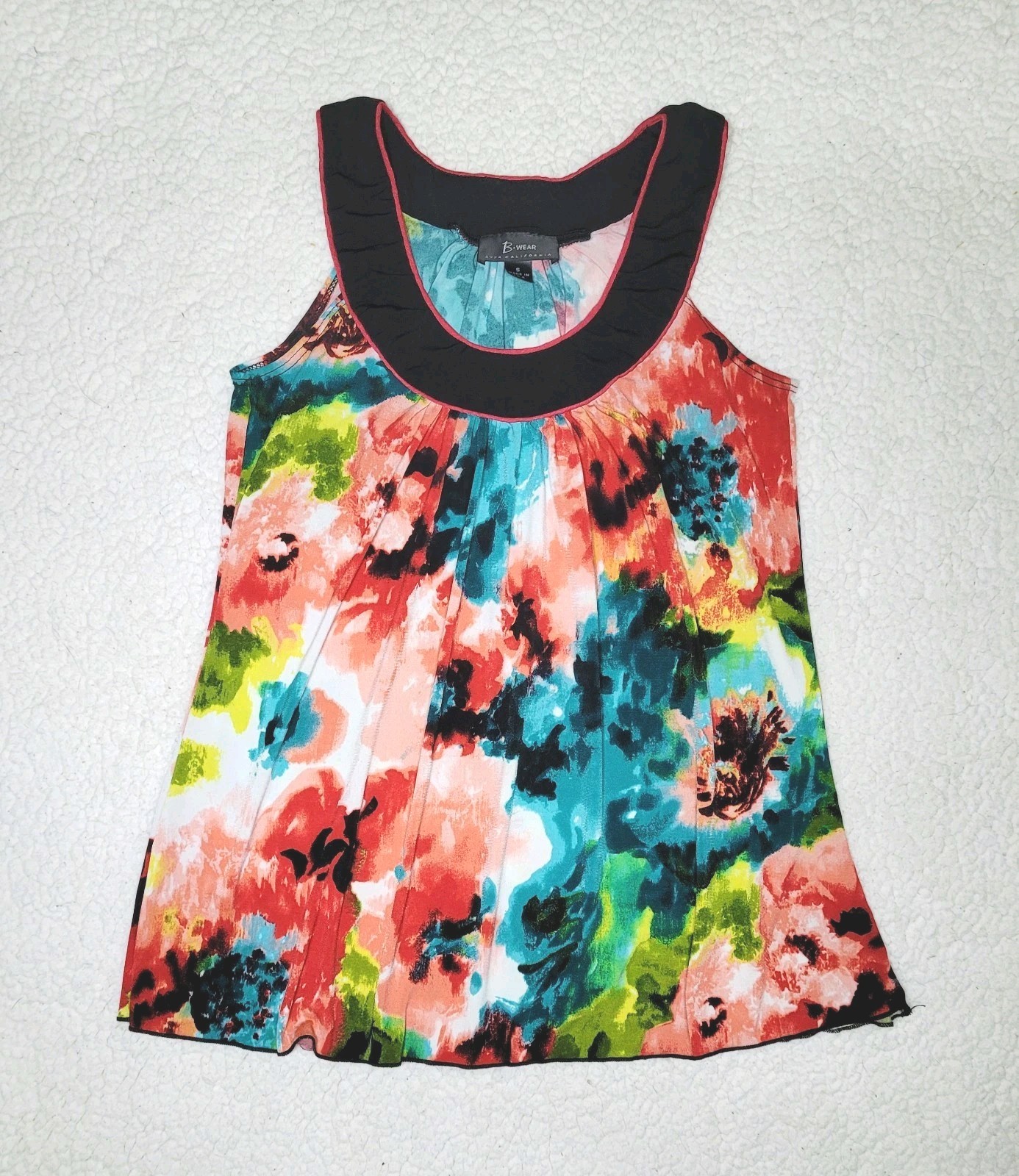 Womens B Wear Bright Watercolor Floral Colorful Blue Red Tank Top Shirt S Small