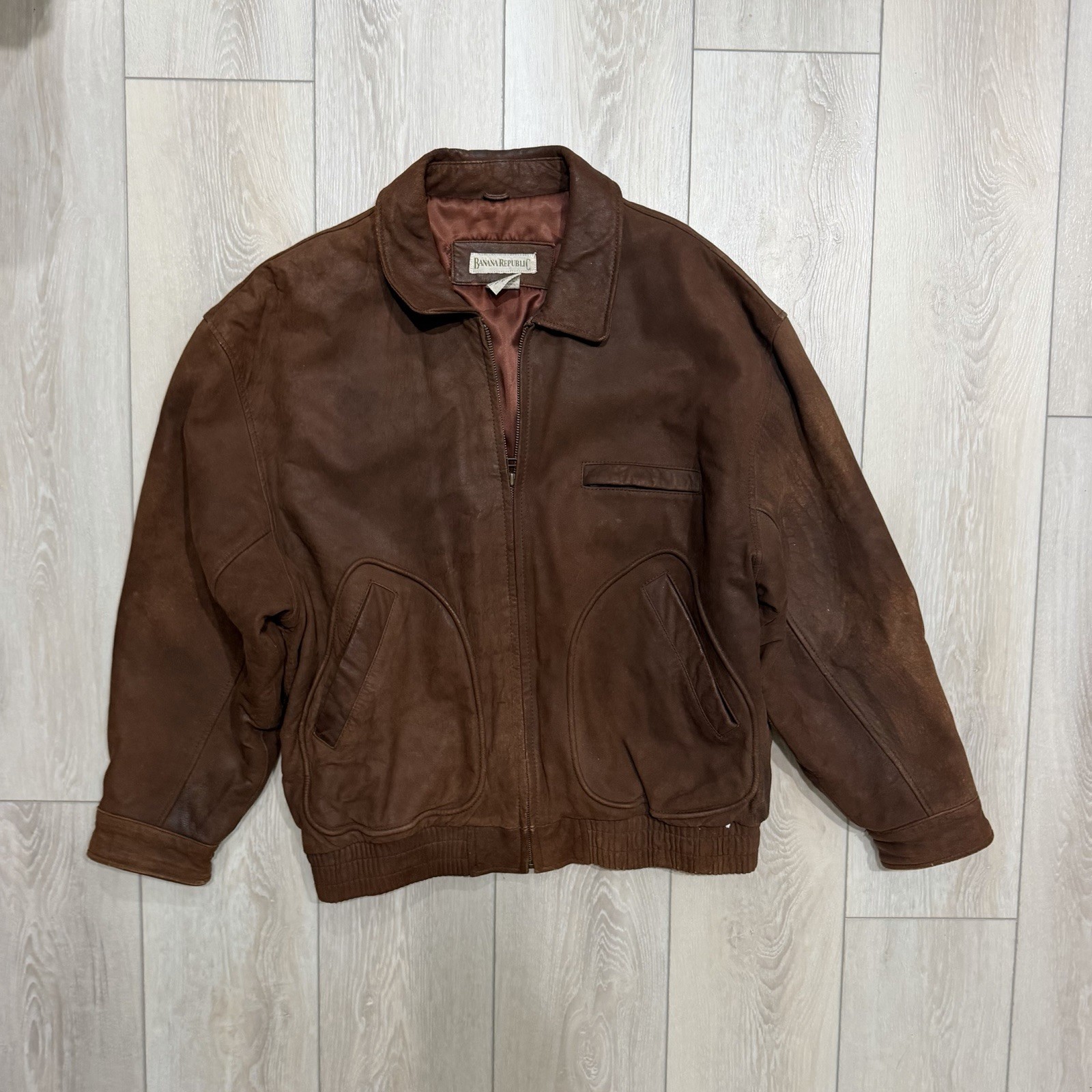 1980Vintage Banana Republic Bomber Jacket Brown Leather Flight Sheepskin Size 42