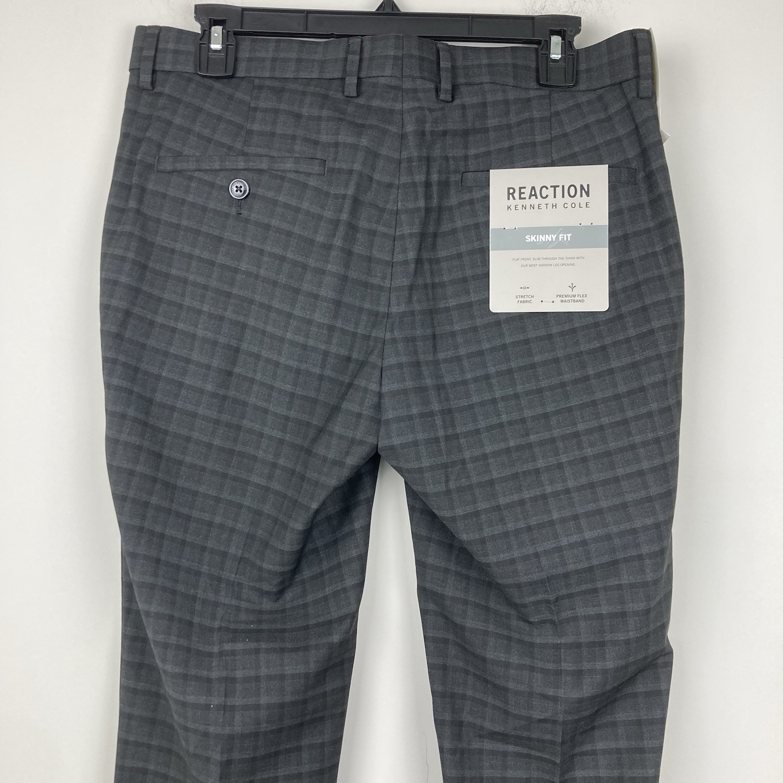 Kenneth Cole Reaction Men’s Pants Gabardine Skinny Fit Stretch 34W 32L Plaid