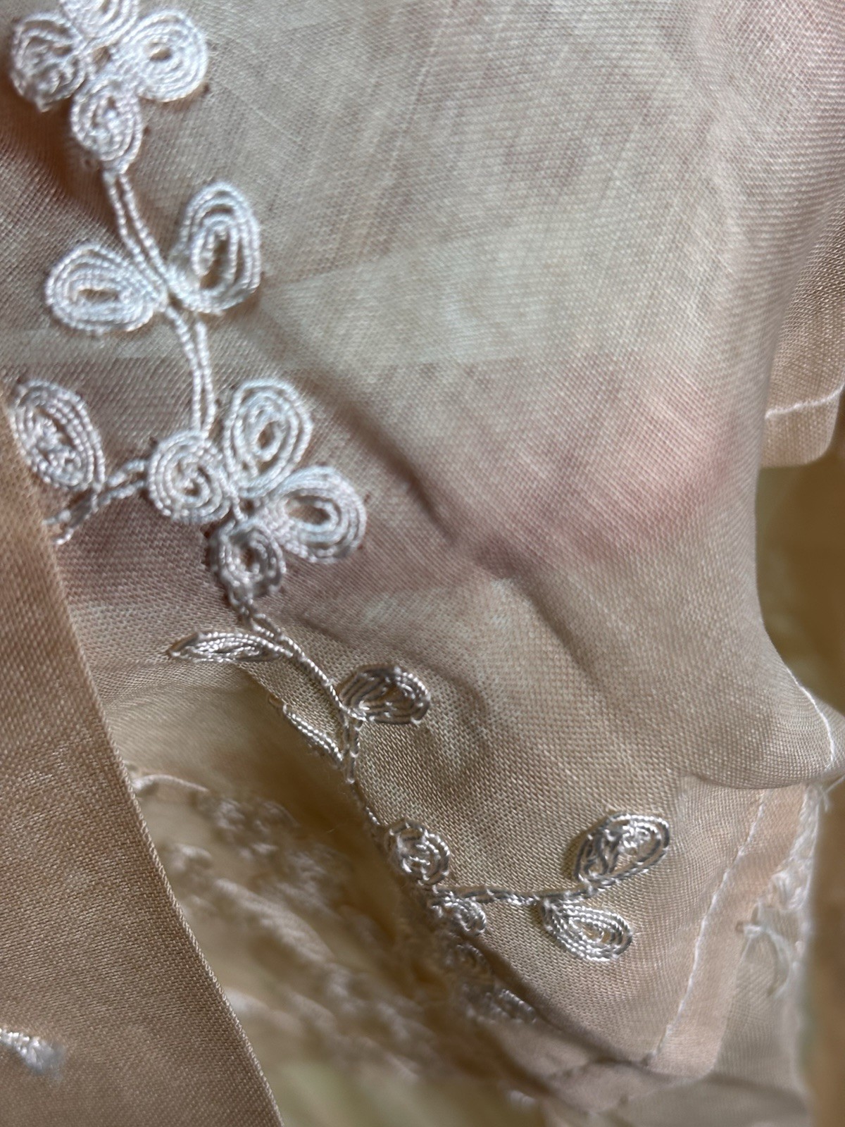 Post 1930s Sheer Organdy Party Dress Formal Embroidered Tea Gown Talon Side Zip