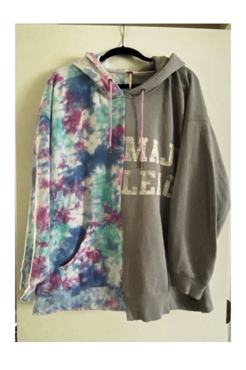 Free People Rare Two Tone Tie Dye Hooded Sweatshirt Size XL