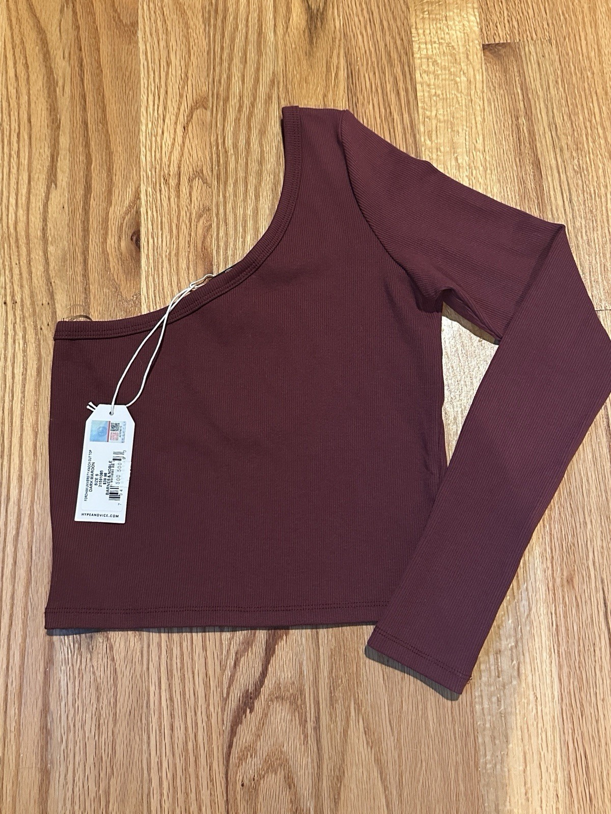 Official Fordham Merch, Hype & Vice One-Shoulder Long Sleeve Cropped Top, XS