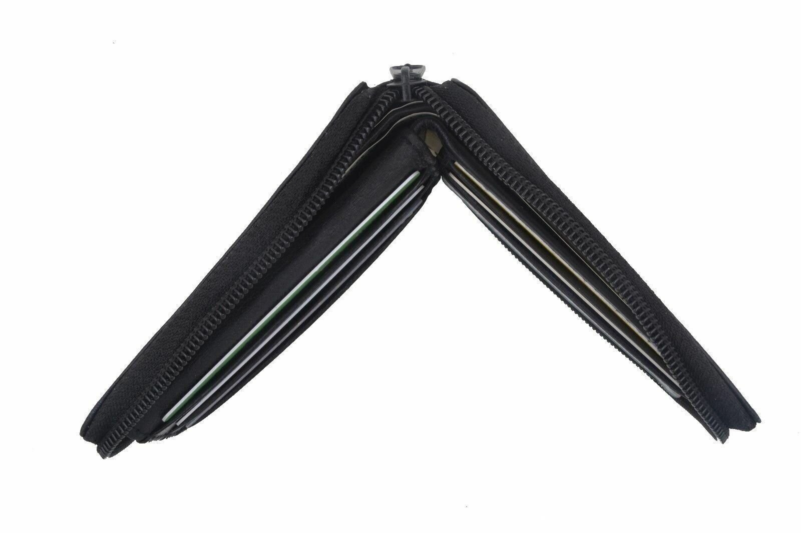 Men’s Genuine Leather Zipper Zip-Around Organizer Bifold Wallet Black Brown Tan!