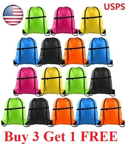 Drawstring Backpack Zippered Pocket Sport Gym Waterproof Cinch Sack Pack Bag,