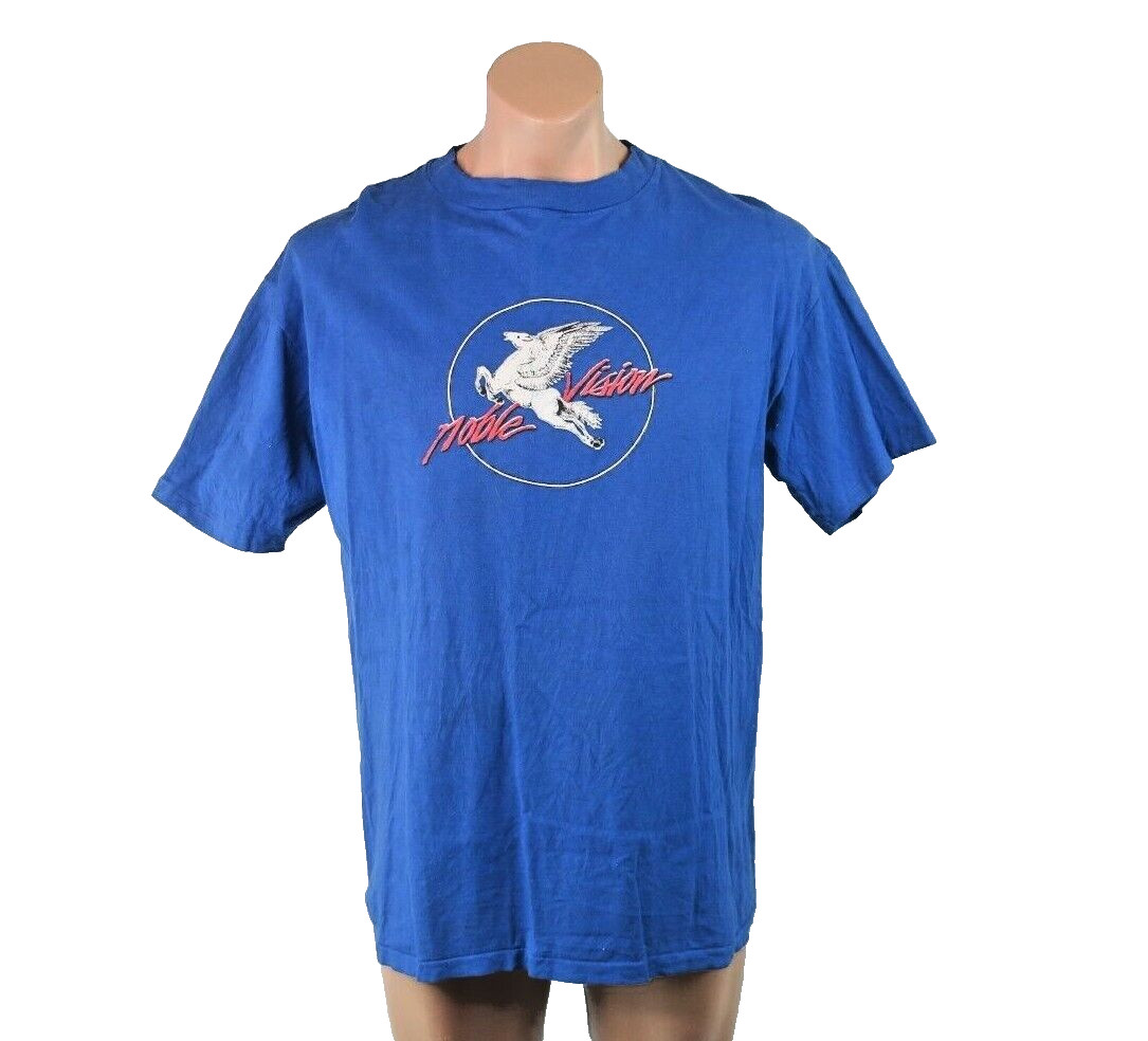 Blue Gas Station Oil Pegasus T-Shirt VTG 90s Mobile Vision Single Stitch XL