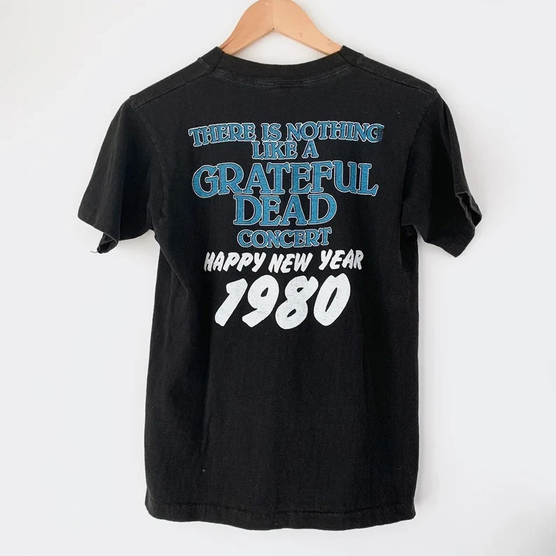 1979 Grateful Dead “Happy New Year 1980” Tour Concert Shirt 2 side Black BTH107