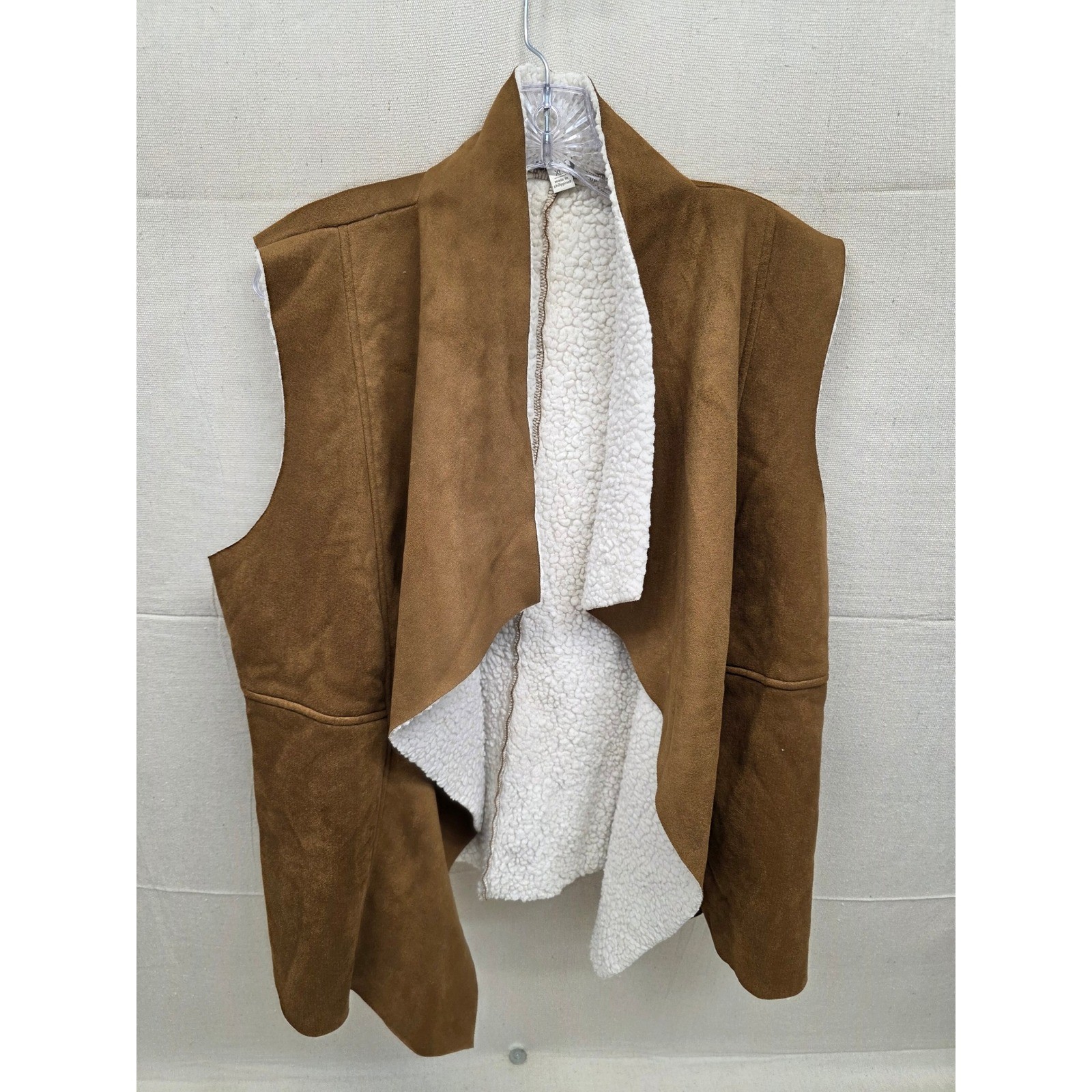 Est. 1946 Womens Faux Suede Shearling Lined Drape Front Vest Brown XL
