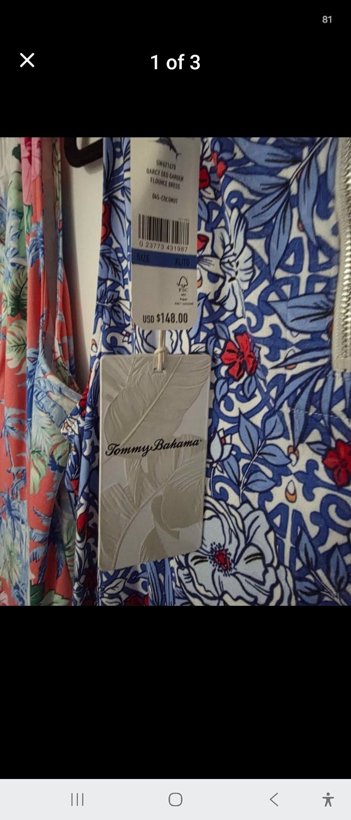 Tommy Bahama Floral Sheath Dress L/16 Blue White Red Sleeveless Scoop NWT