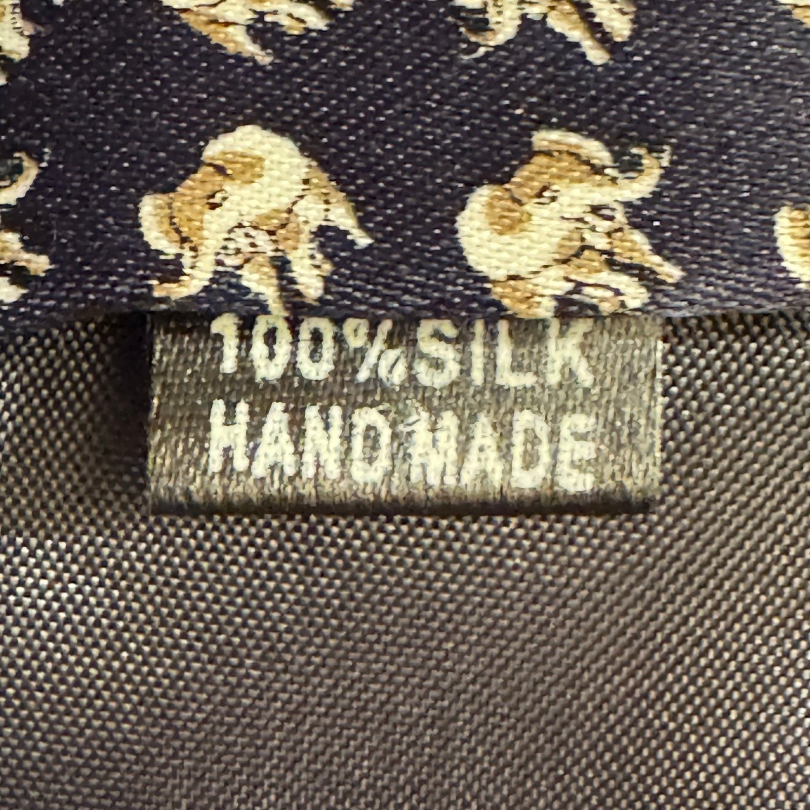 Thailand Men’s Deep Navy Hand-Made 100% Silk Tie Elephant Print Eclectic Preppy