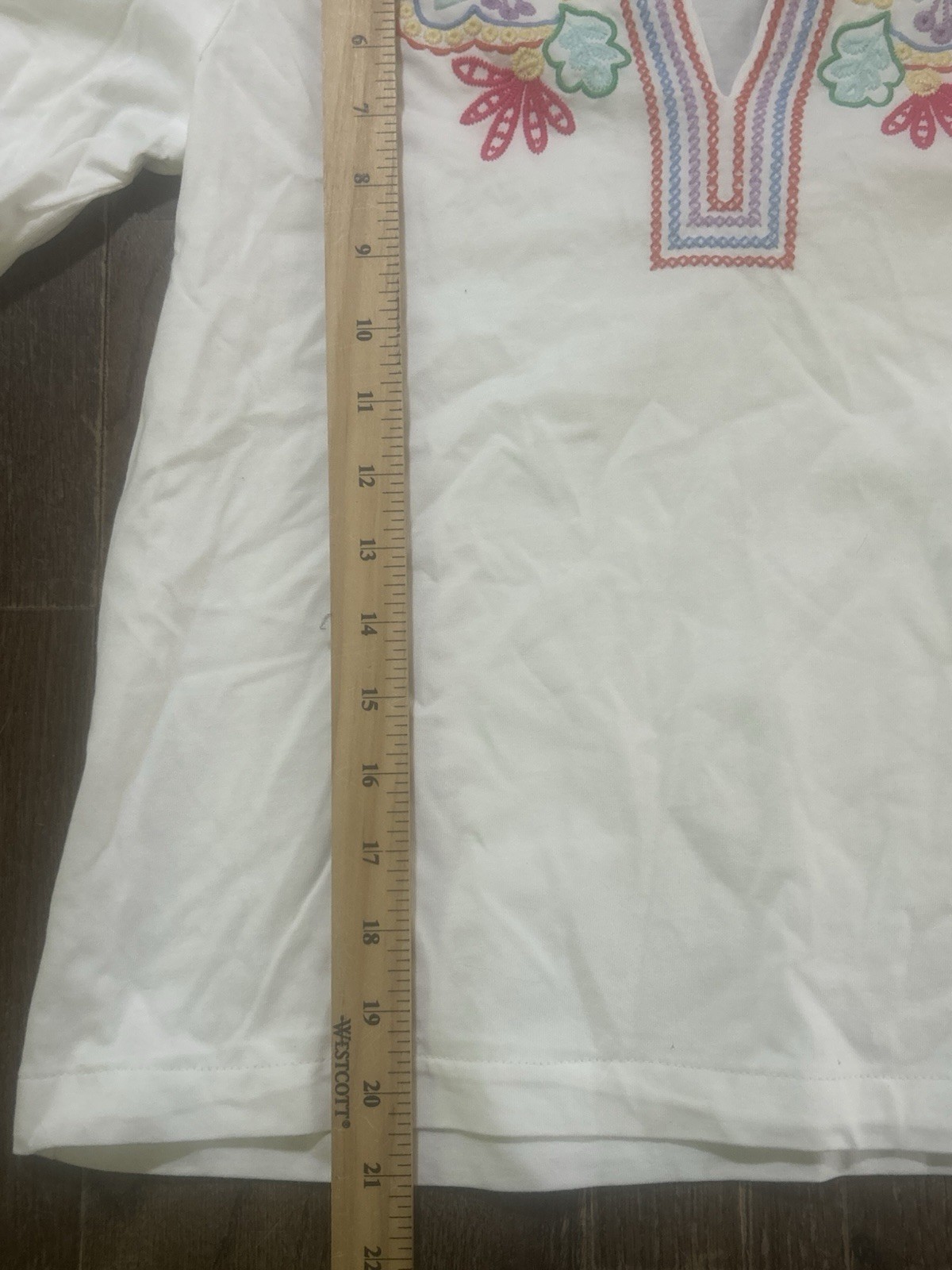 Talbots Short Sleeve Embroidered V-Neck 100% Cotton White Blouse Women’s Size S