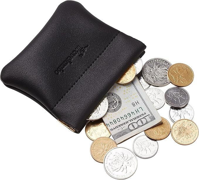Leather Squeeze Coin Purse Pouch Change Holder For Men & Women – Balck [NEW]