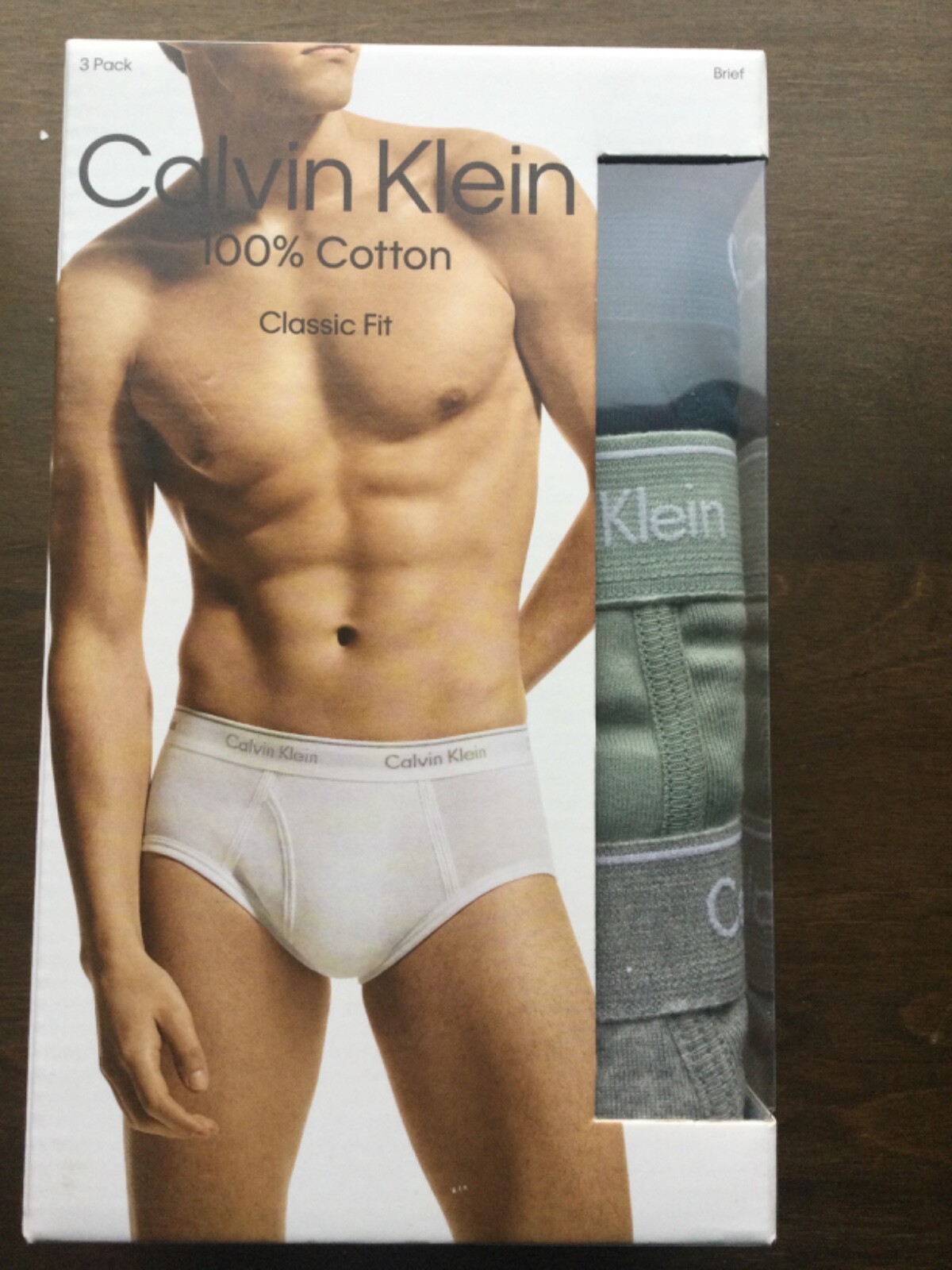 Calvin Klein 100% Cotton Classic Fit 3 Pack Brief New Box Black Navy Gray Green