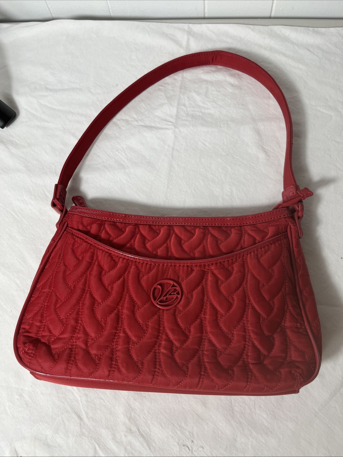 Vera Bradley Vintage Quilted Shoulder Bag Red Microfiber Purse Logo Stitching