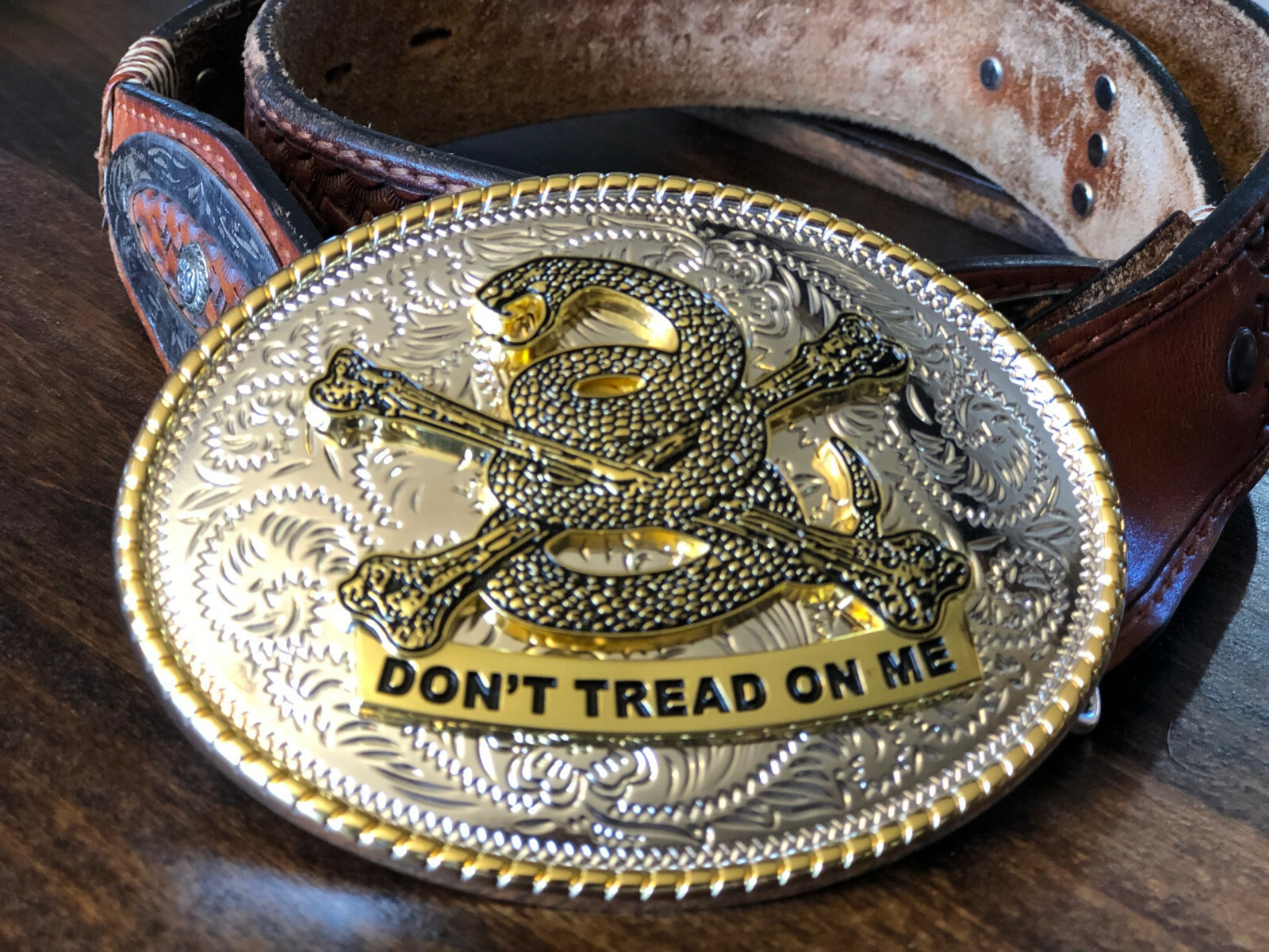 Large Oval Don’t Tread On Me Belt Buckle w/3D Snake FREE SHIPPING!!!