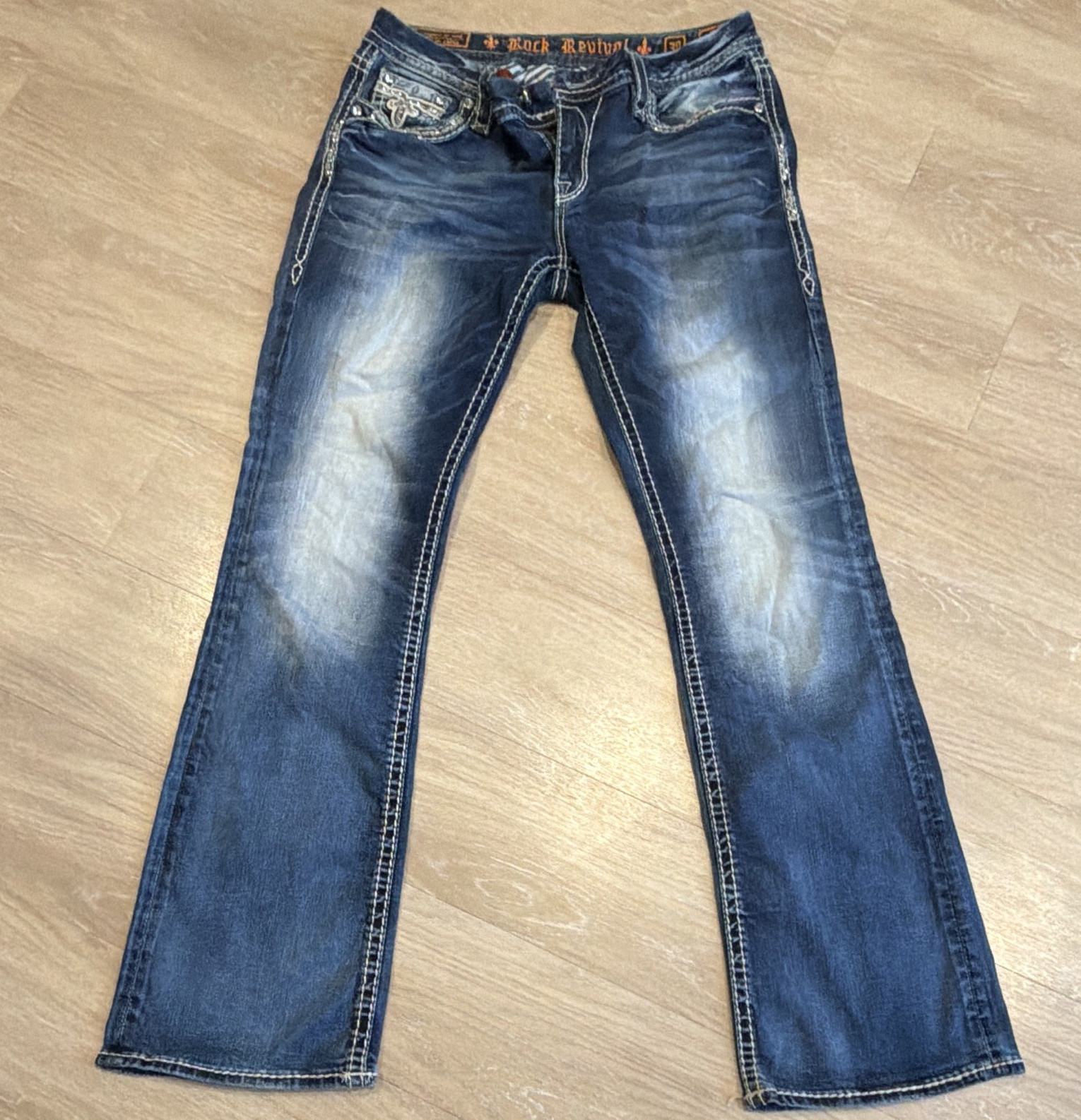 Rock Revival Elan Easy Boot Bootcut Slim Low Rise Medium Wash Embroidered