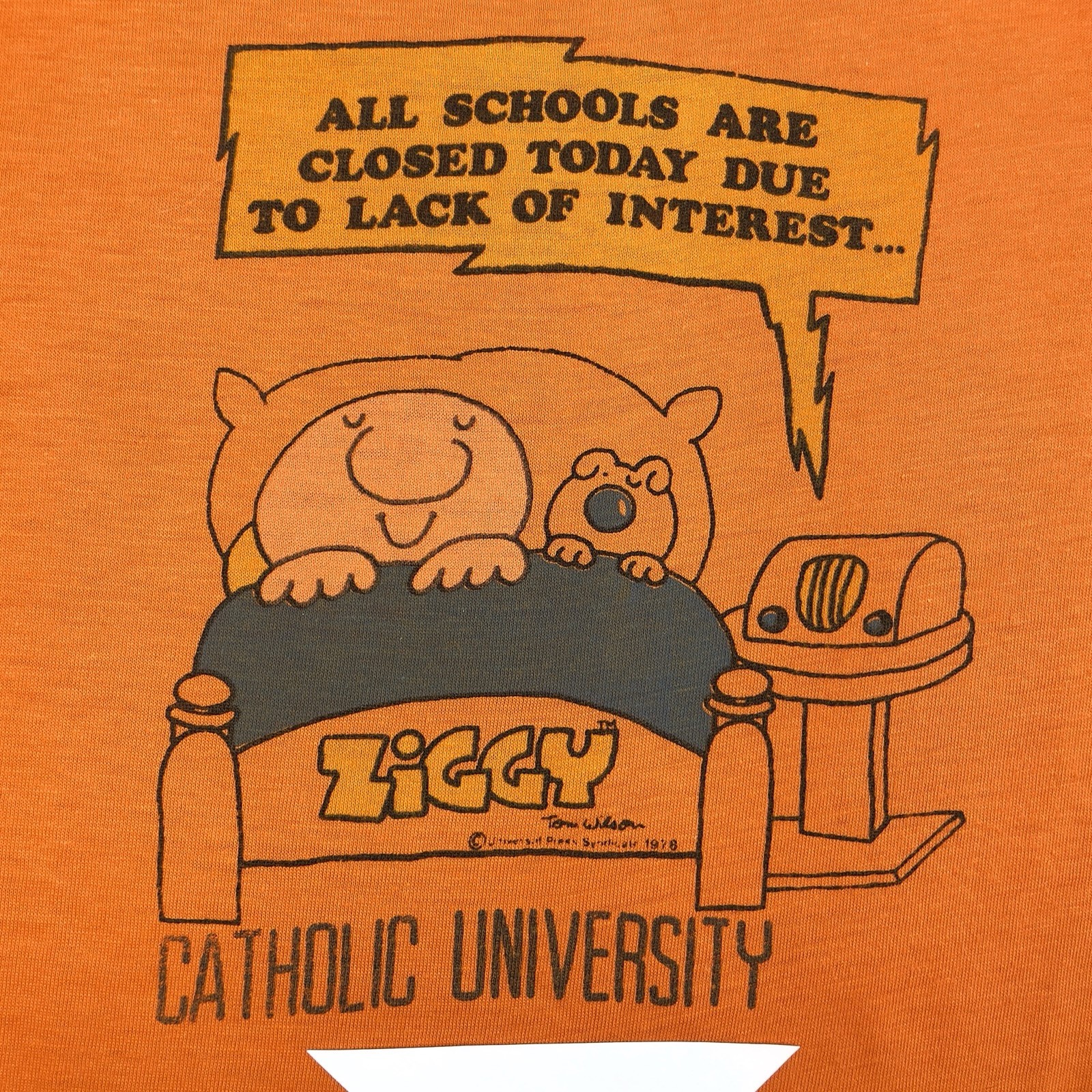 VTG 70s Ziggy 20.75” x 27.25” Catholic University Humor T Shirt