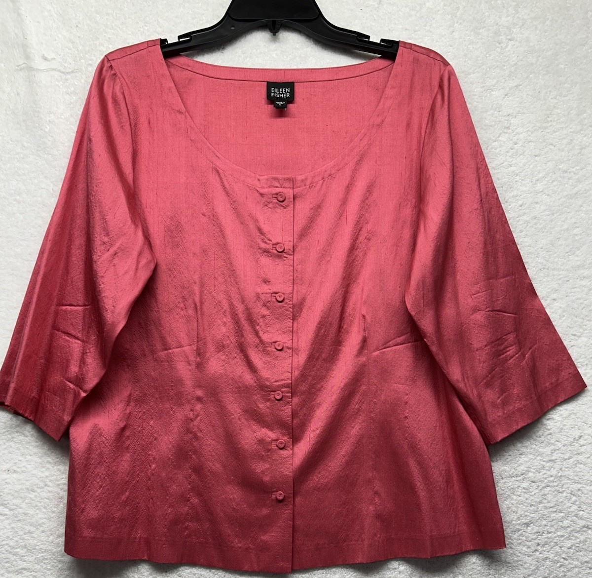 Eileen Fisher Womens Size L Pink 1/2 Sleeve Silk Button Up Top (K3)