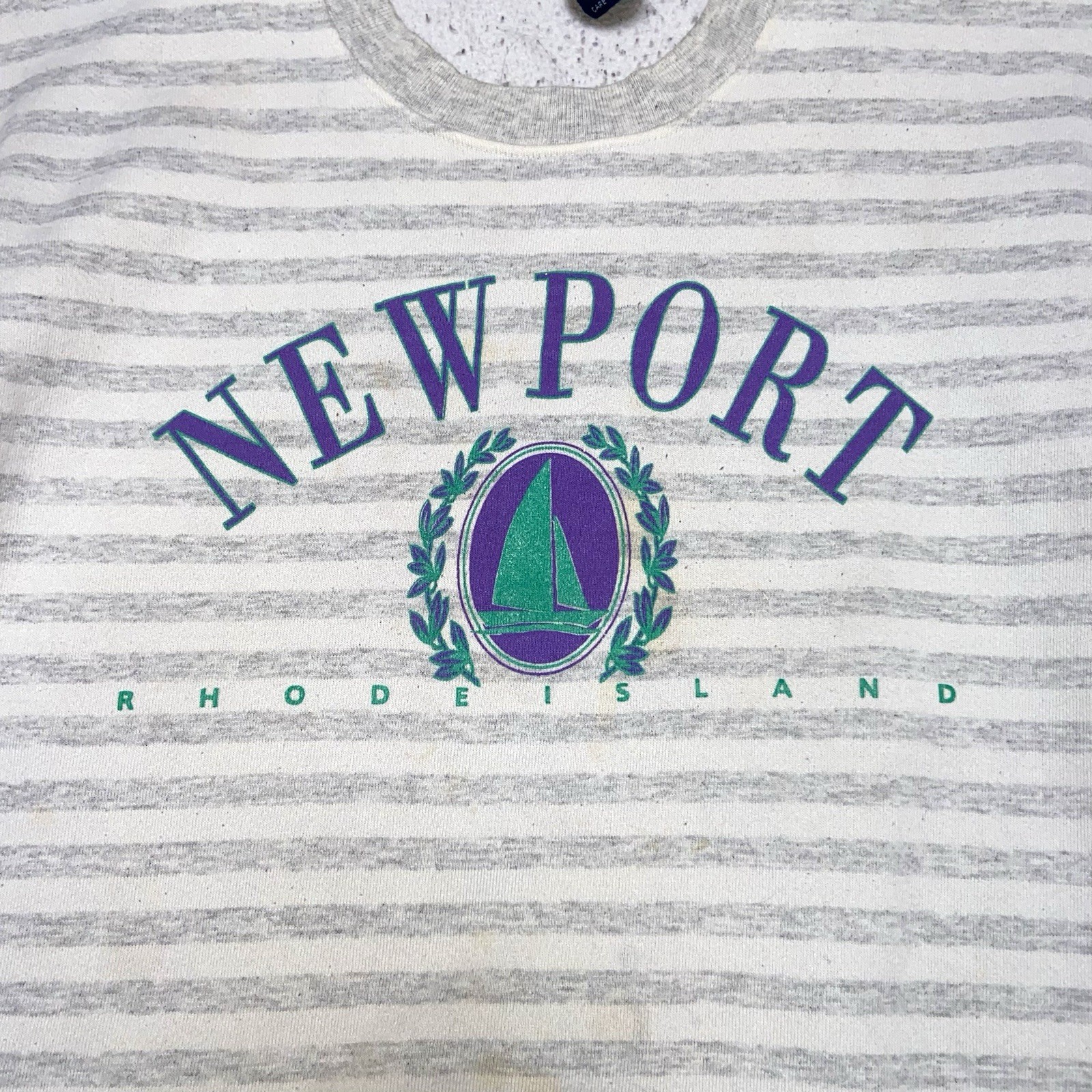 Vintage Newport Rhode Island Striped Crewneck Sweatshirt Mens L 80s USA Cal Cru