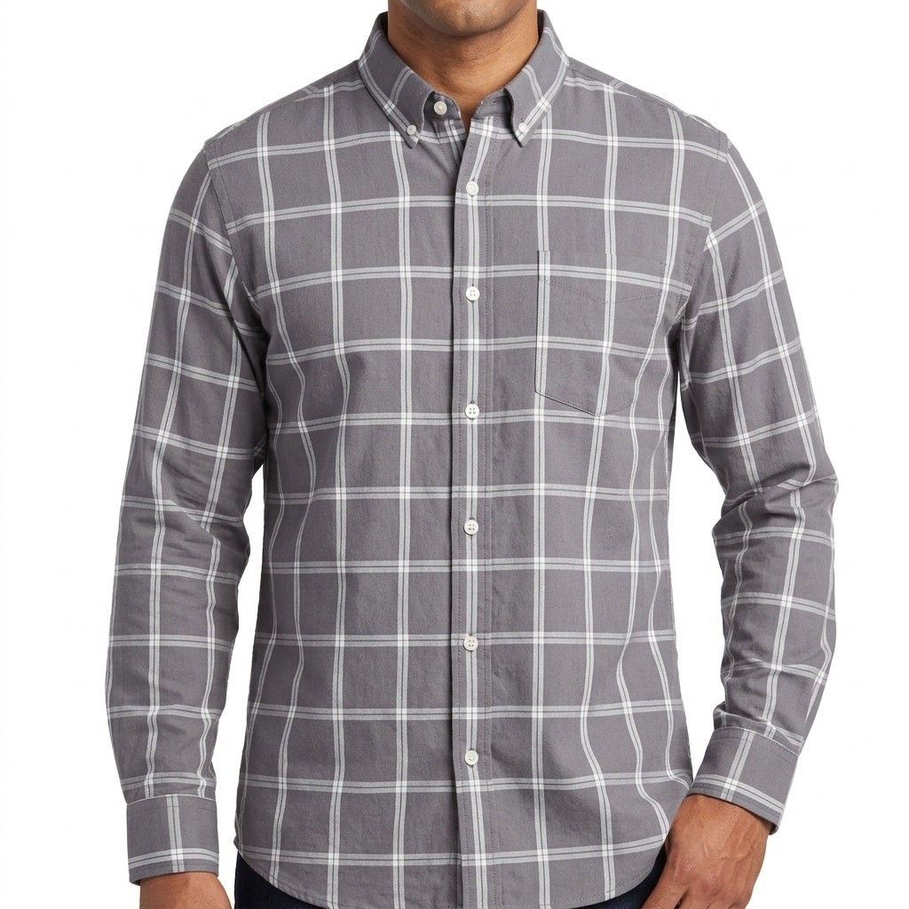 Oxford Mens Luxury Collection Gray Plaid Button-Up Shirt Size L