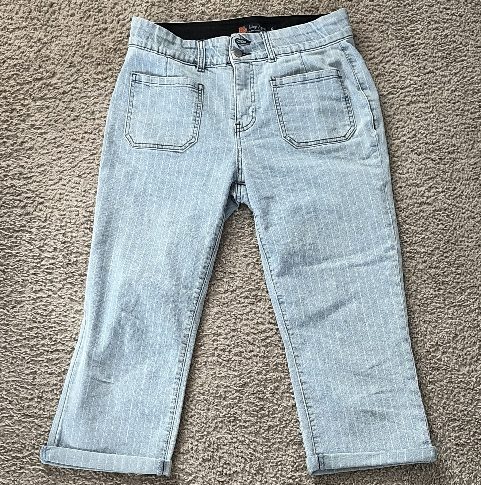 Indigo Poppy Jordyn Capri Jean Women’s 12 Light Wash Blue Striped Denim Jeans