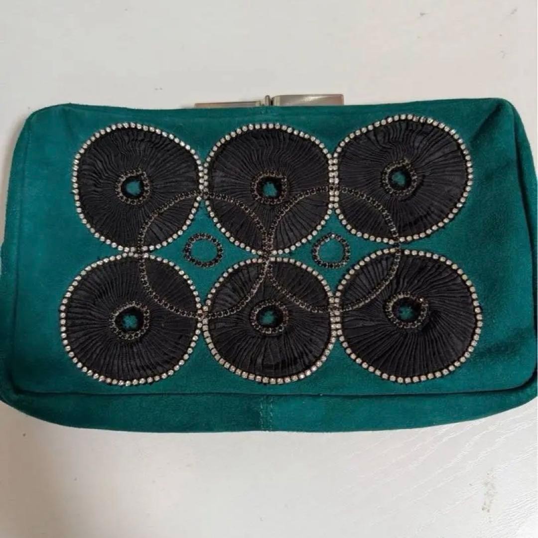 Chloe Green Suede Clutch Bag Embroidered Bijou Stones Elegant Condition EX