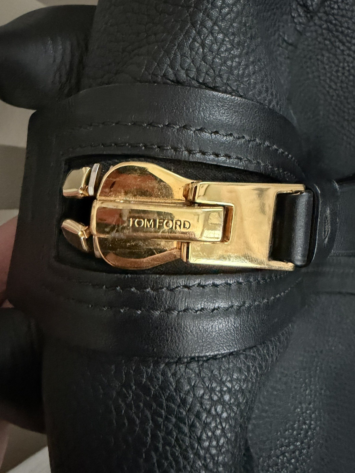 Tom Ford Buckley Leather Vertical Zipper Backpack in Black Gold – Used