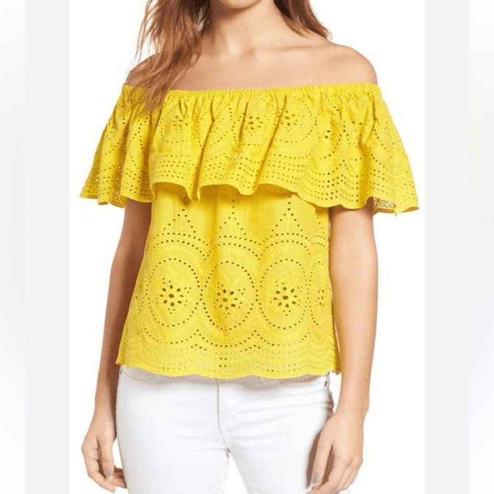Cupcakes And Cashmere Women’s Davy Off The Shoulder Eyelet Top, Size XS, NWT