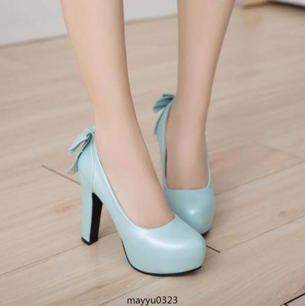 Women’s Bowknot Platform Casual Party Block High Heel Pumps Shoes Oversize 2026