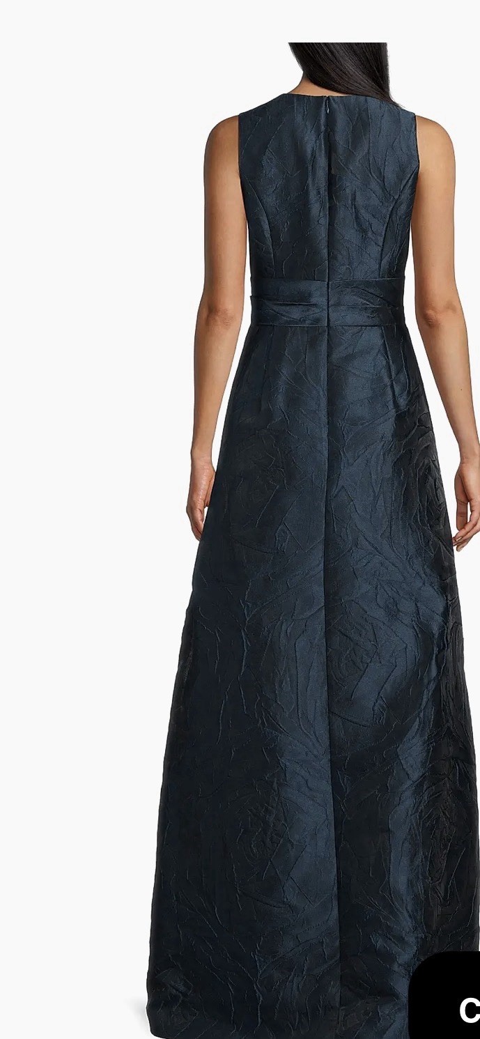 Kay Unger Mariah Jacquard Textured Gown, Blue Opal, A-Line, Ball Gown Size 10