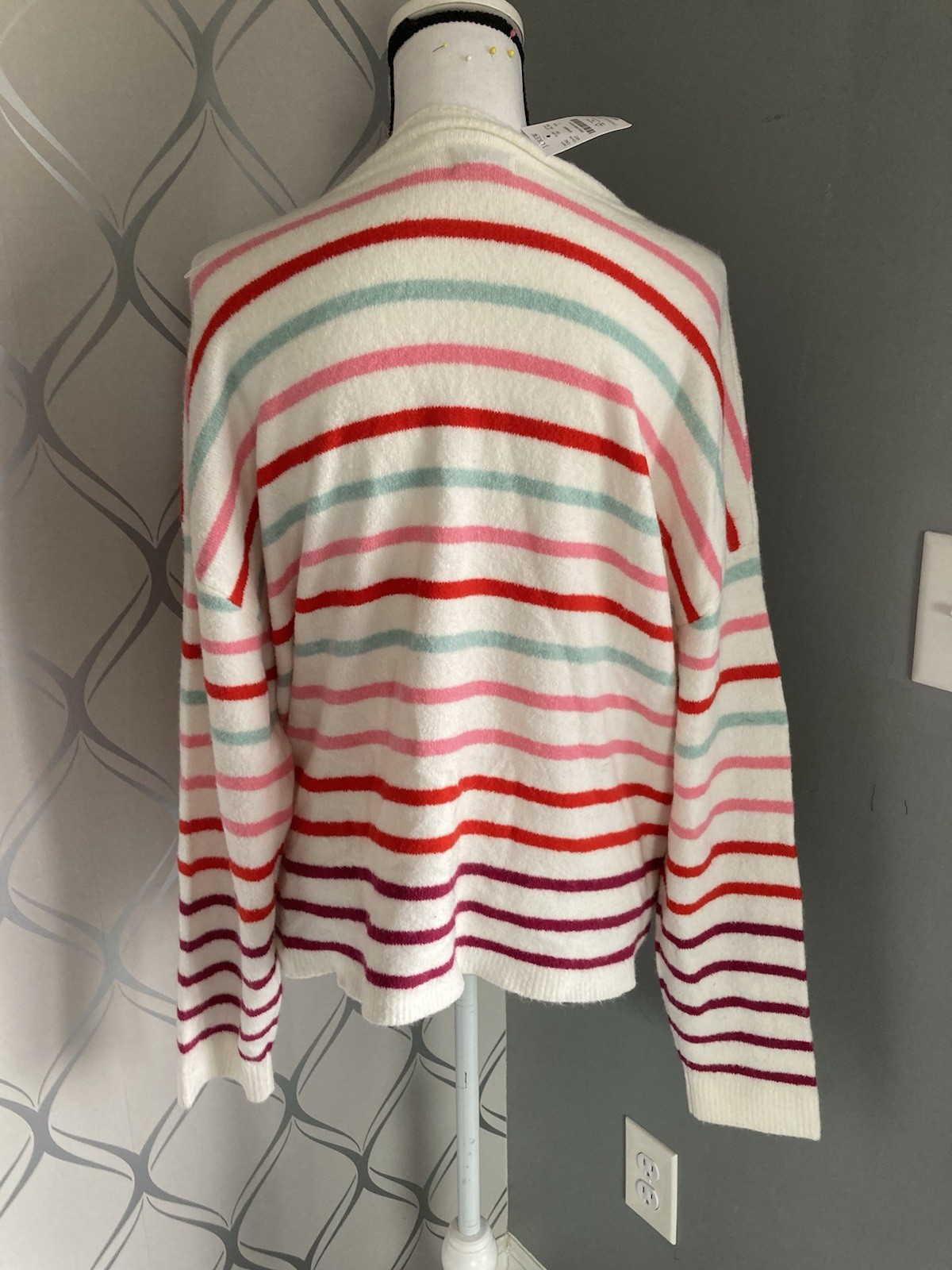 J Crew Extra Soft Striped Knit Cozy Sweater Size Large L Ivory Pink Blue NEW NWT