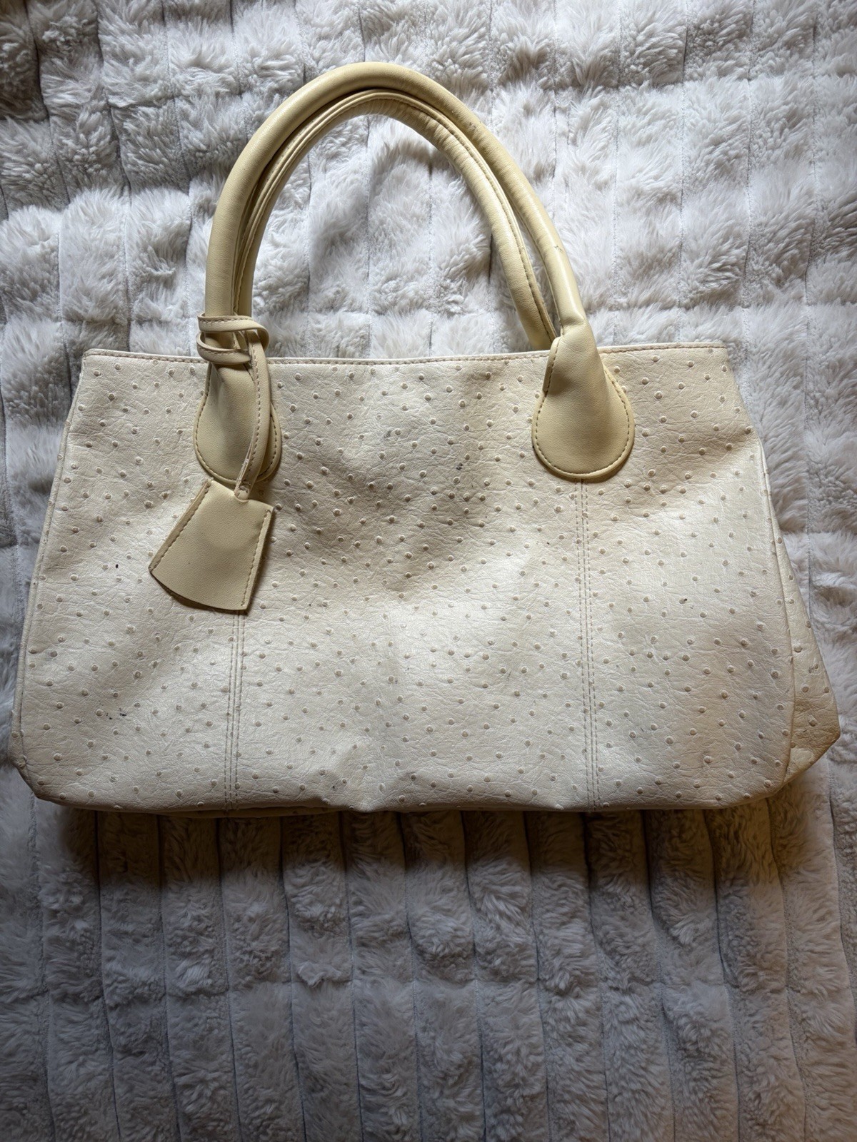 Estée Lauder Ivory Ostrich Satchel Top Handle Bag Zip, gold hardware