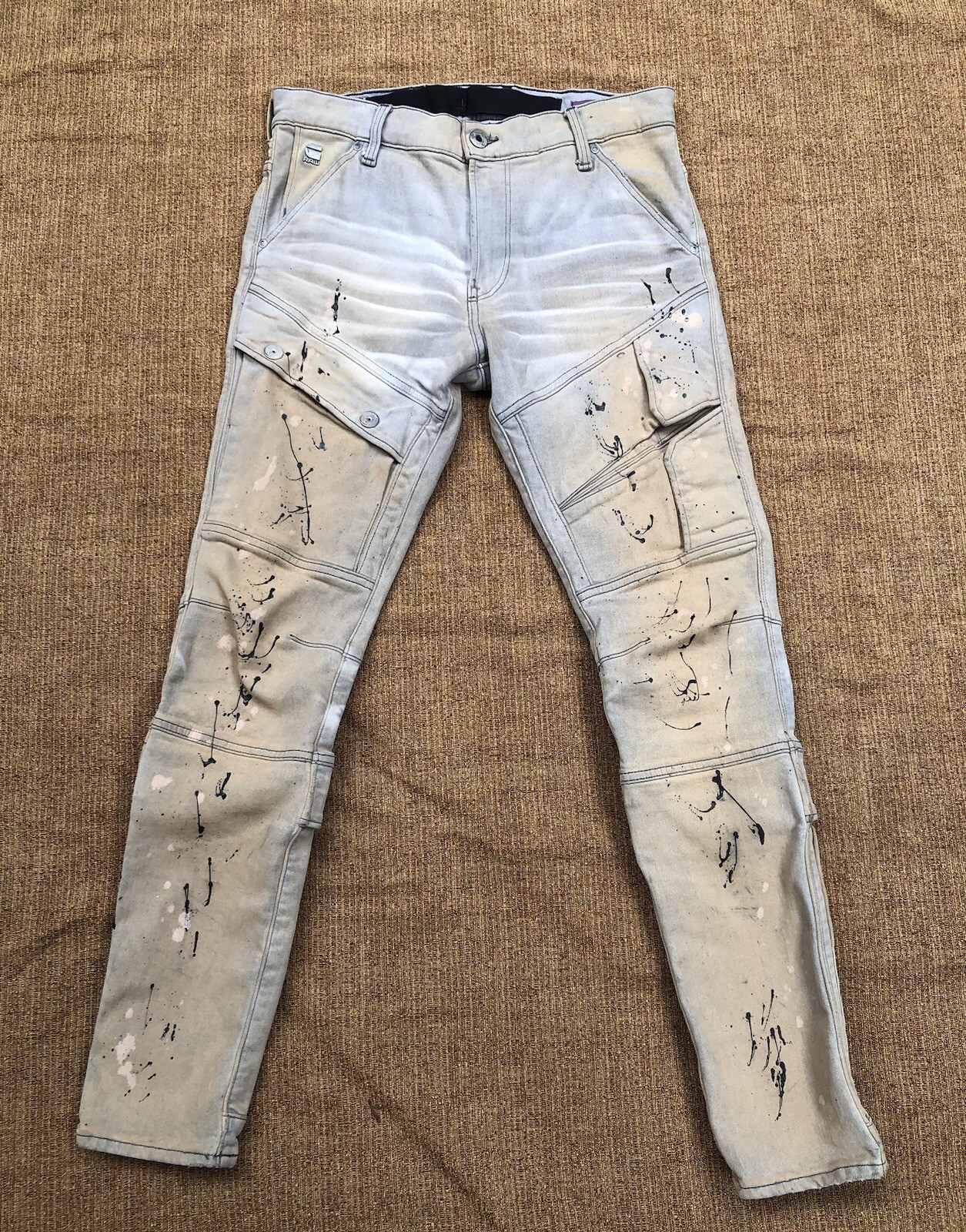 G Star Raw Airblaze Grunge Distressed Paint Splatter Skinny Jeans size 32/32