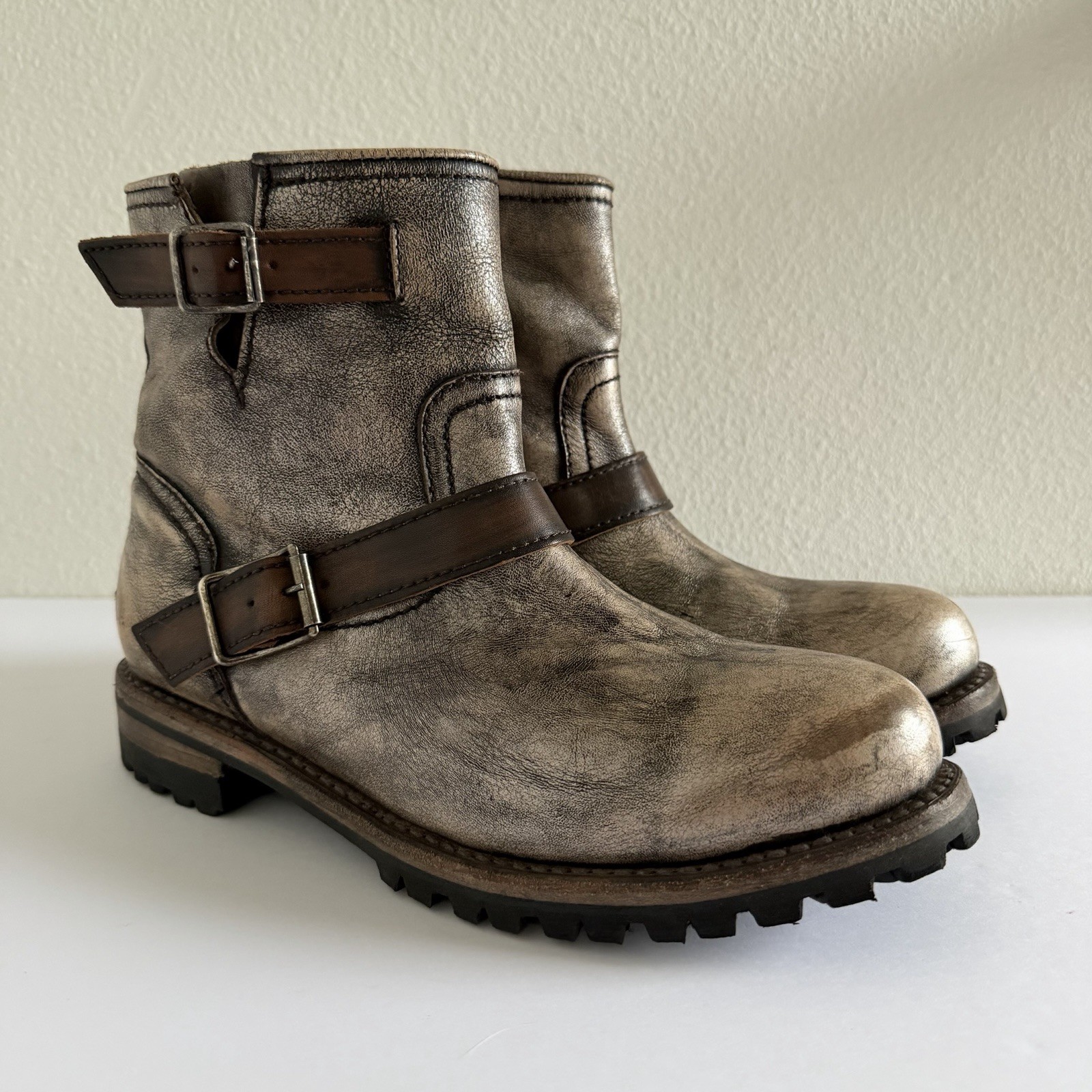 Freebird Harley Metallic Brown Leather Distressed Combat Moto Boots Womens US 12