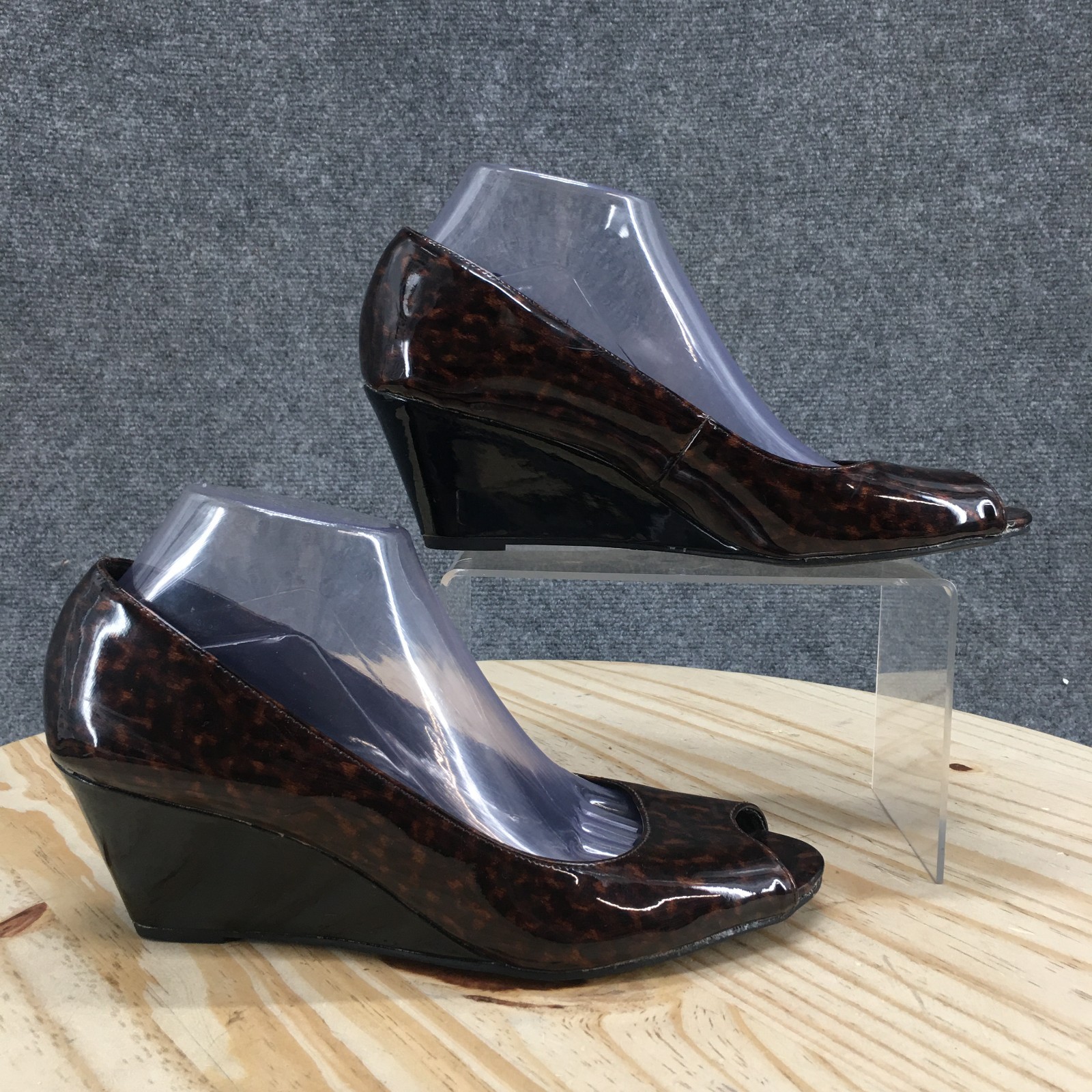 Comfort Plus By Predictions Heels Womens 9.5 Dress Peep Toe Wedge Pumps Brown