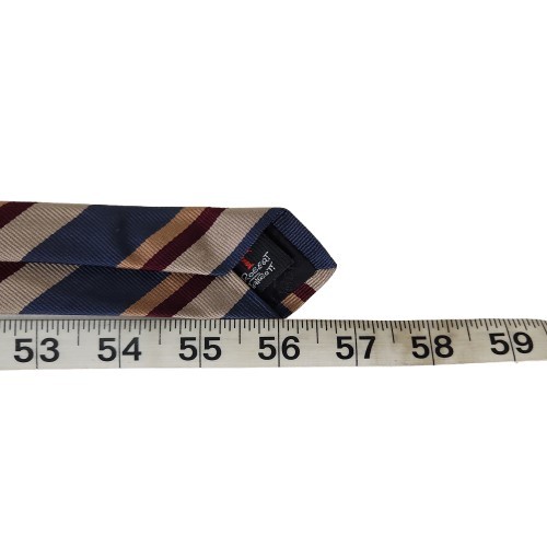 Vtg. Robert Talbott/Jack Henry Blue Red Tan Orange Classic Stripe 100% Silk Tie