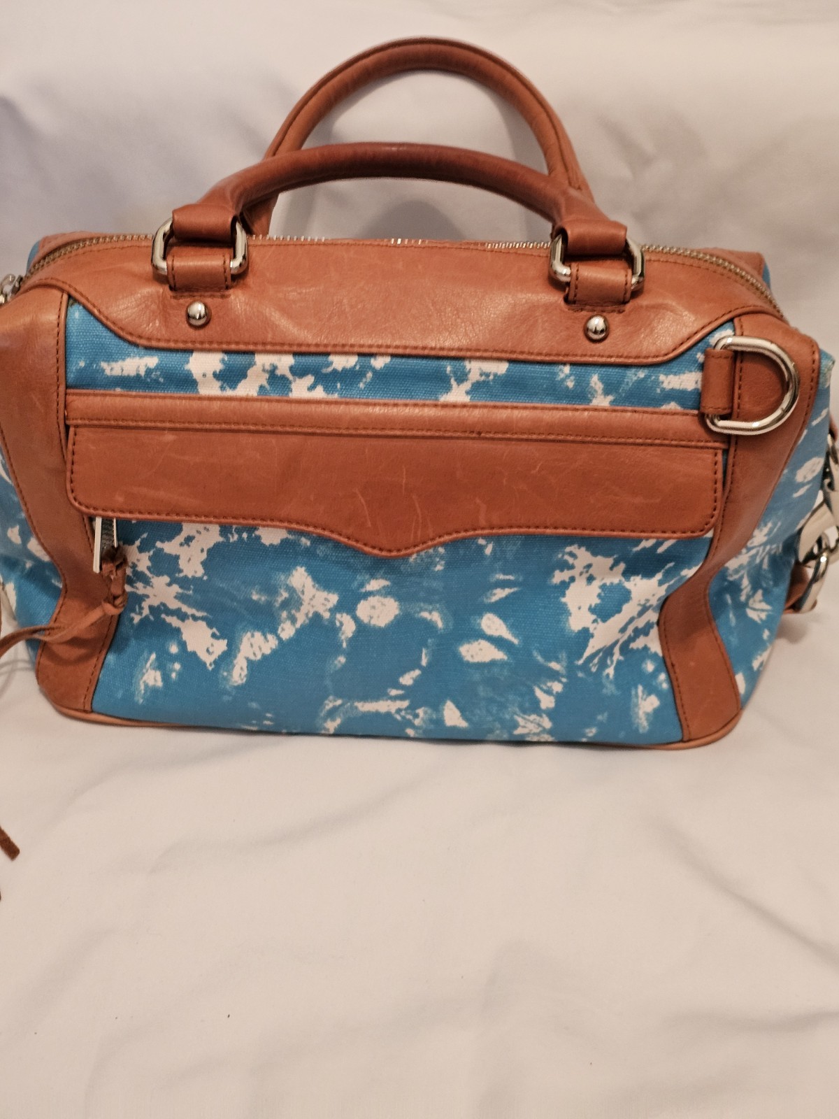 Rebecca Minkoff M.A.B Mini Satchel in Aqua, White and Tan* No Shoulder Strap*